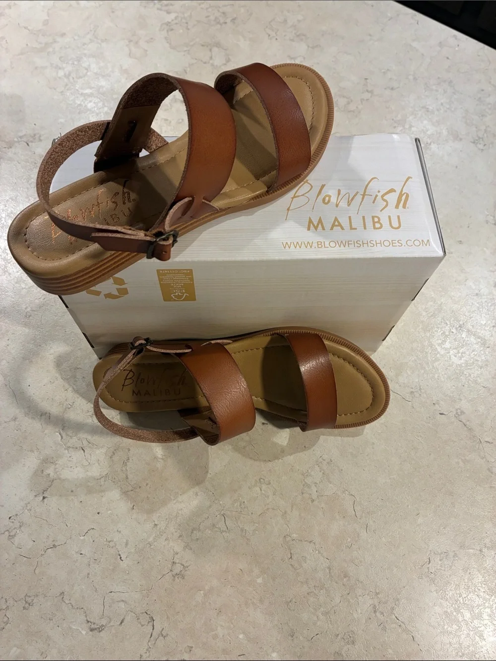 Blowfish Malibu Women's Cognac Two-Strap Leather Sandals